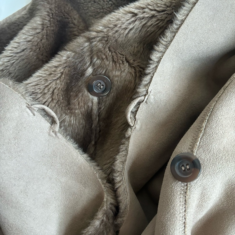 Pinko Faux Fur Suede Coat Cream Size Medium - Picture 6 of 17